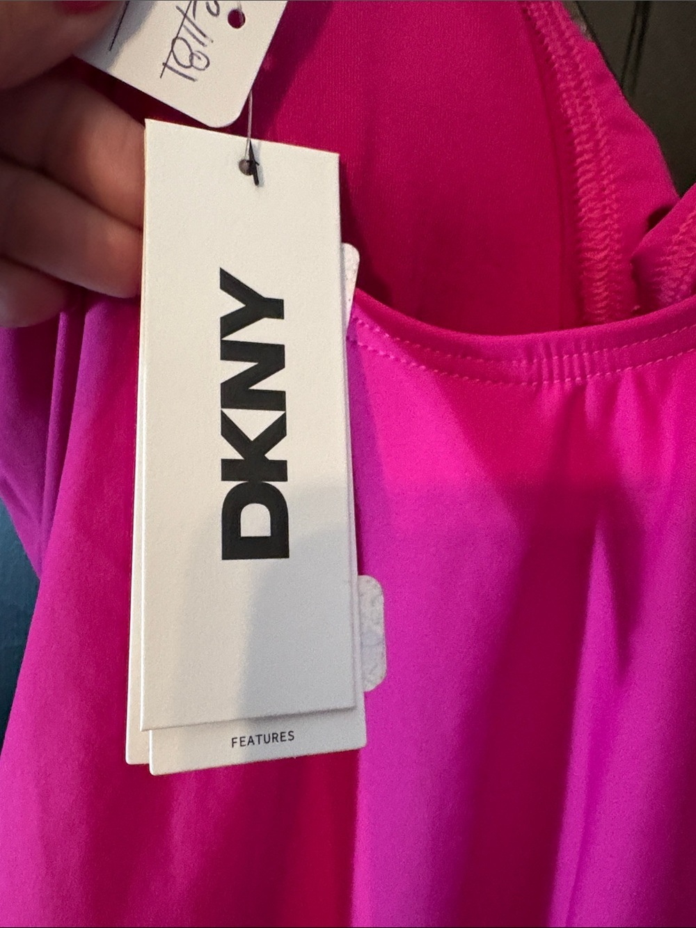 DKNY Hot Pink Ruffle V-Neck One-Piece Swimsuit - Picture 2 of 6
